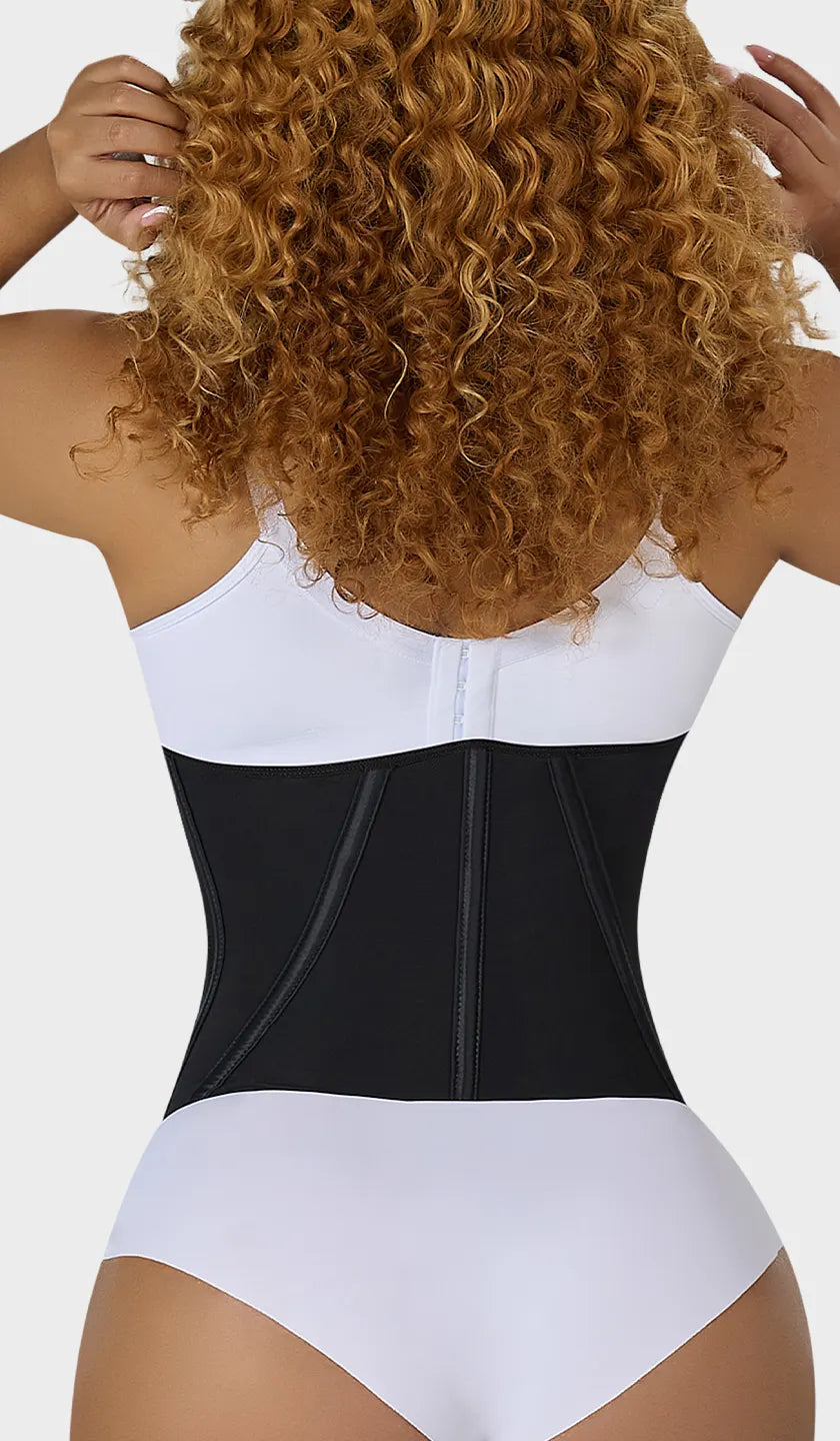 Cinturilla negra moldeadora colombiana strapless Ultra Reloj de Arena, cierre frontal con ganchos de refuerzo, varillas internas y 4 niveles de ganchos. Máximo control y definición de cintura. Ordena hoy, envío a todo México