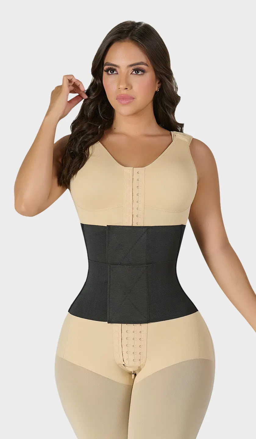 Cinturilla moldeadora colombiana strapless dos bandas con velcros ajustables y varillas internas. Define cintura con efecto reloj de arena desde el primer uso. Ordena hoy, envío a todo México.