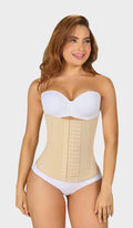 Cinturilla beige moldeadora colombiana strapless, varillas internas y silicón en contorno inferior. 4 niveles de ganchos para ajuste y definición perfecta. Ordena hoy, envío a todo México.