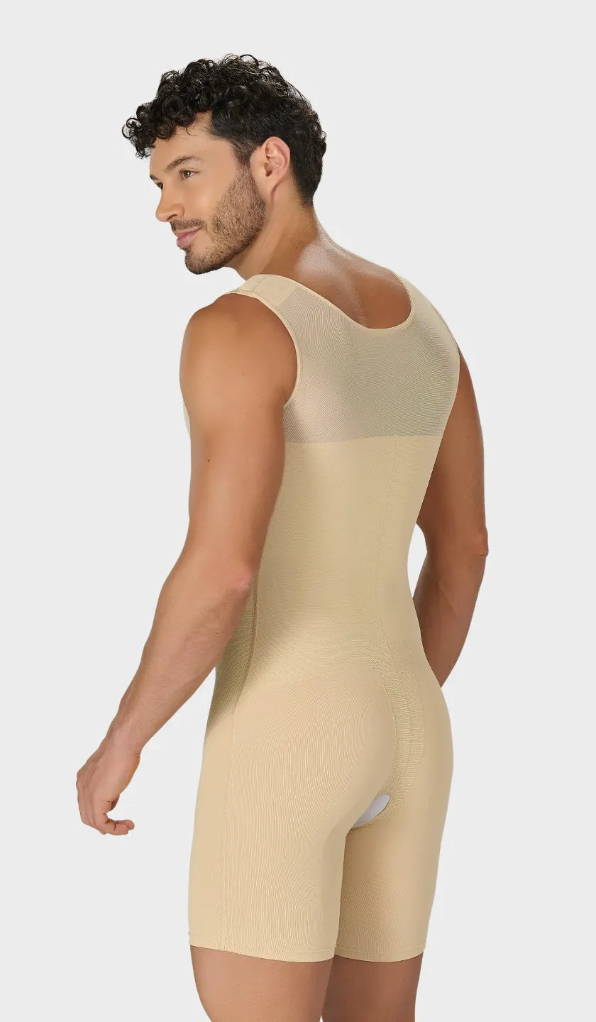 Faja masculina colombiana corta con espalda y sisa cubiertas, hombro ajustable y ganchos en 4 niveles. Moldea y reduce abdomen al instante. Compra en línea, envío a México.