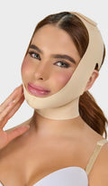 Mentonera moldeadora facial con orificios para orejas y sujetadores adhesivos. Define mentón y pómulos al instante. Ordena hoy con envío a todo México.
