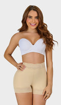 Short moldeador colombiano beige, talle alto con silicón en cintura y pierna. Define figura y realza glúteos de forma natural. Ordena hoy, envío a todo México.