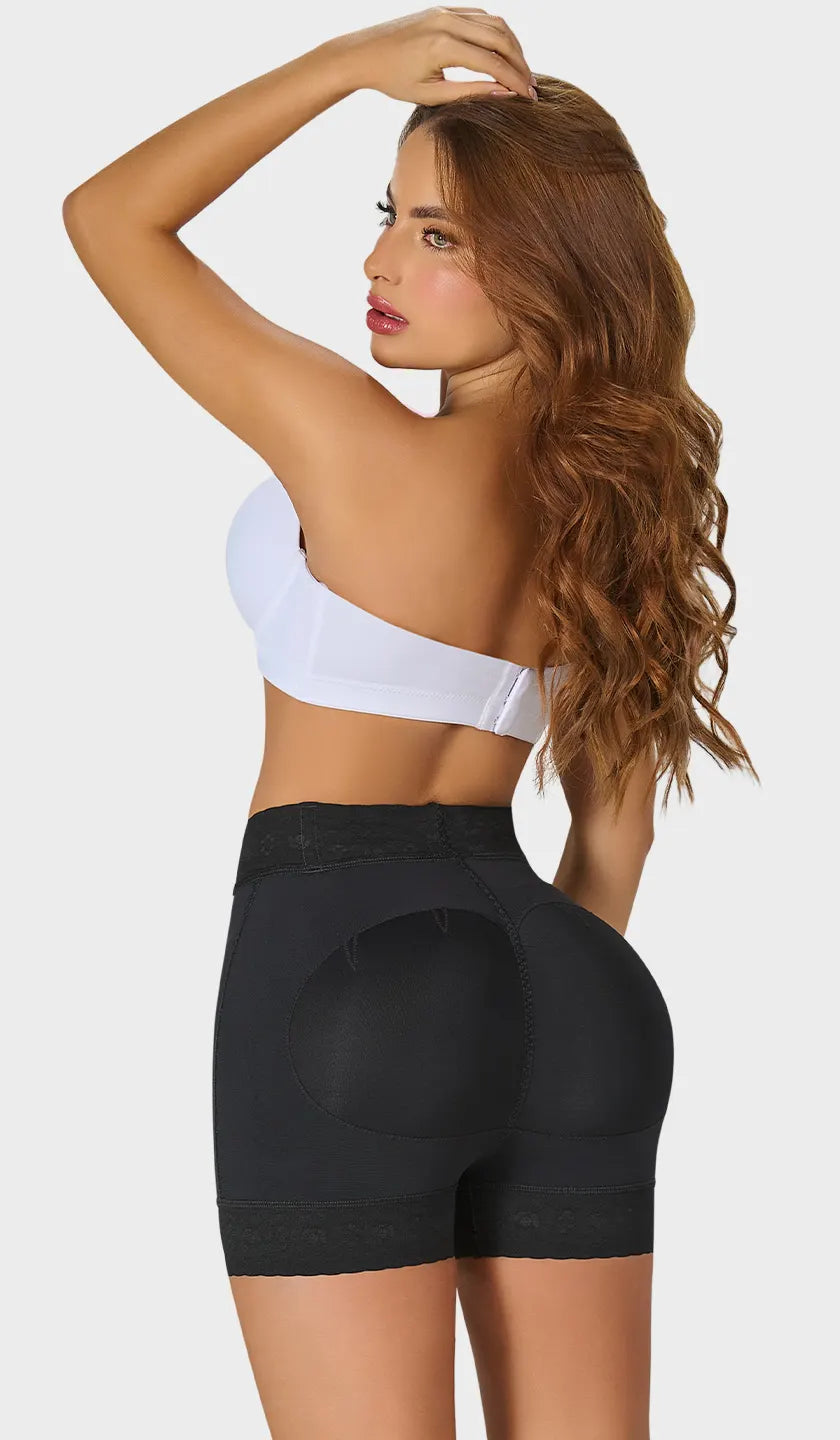 Short moldeador colombiano negro, talle alto con silicón en cintura y pierna. Define figura y realza glúteos de forma natural. Ordena hoy, envío a todo México.