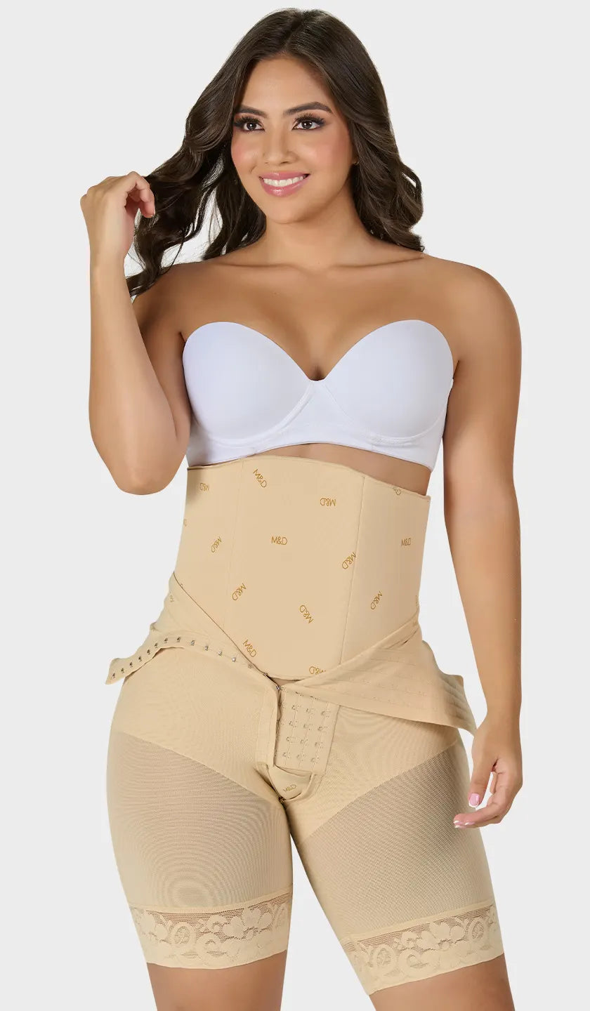 Tabla anatómica beige con protector de cintura y pliegues. Superficie dura para abdomen plano sin retención de líquidos. Tallas 81–102 cm. Envío a México.