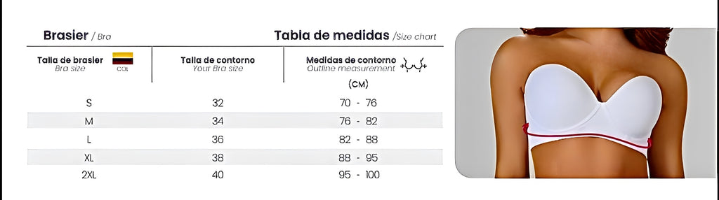 Tabla de medidas para nuestros brasieres colombianos