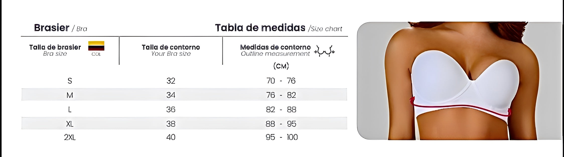 Tabla de medidas para nuestros brasieres colombianos